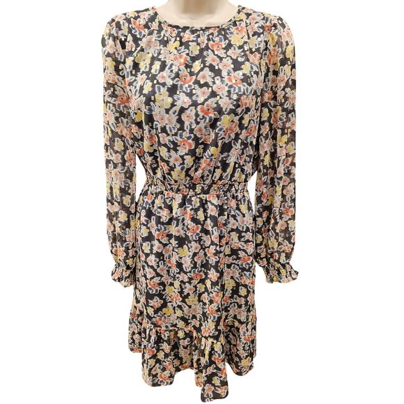 Loft Sheer Lined Midi Dress Floral Shimmery Size Small - Picture 2 of 7